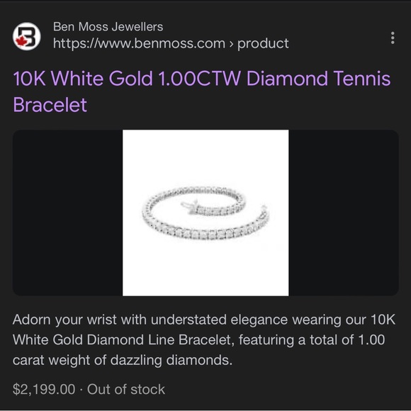 Ben Moss 10K White Gold 1 Carat Mined Diamond Tennis Bracelet - Picture 7 of 8